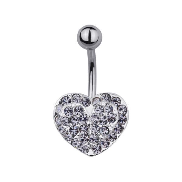 Серьга для пирсинга Банан в пупок сердце в белых стразах 16х10 мм (TBSH128)