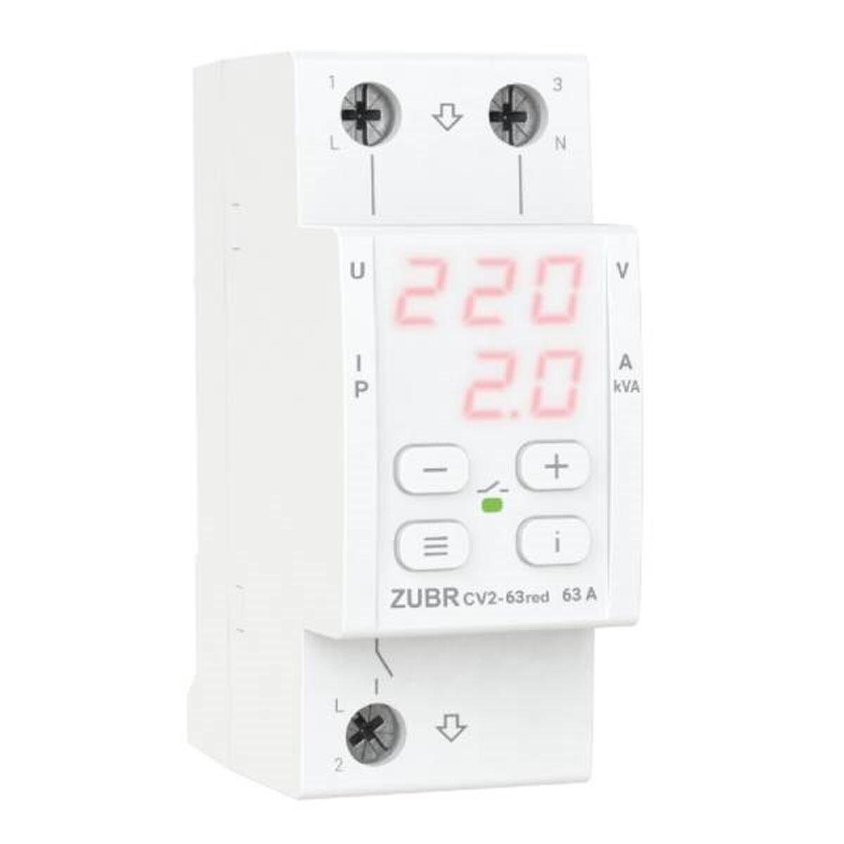 Реле напруги з контролем сили струму або потужності ZUBR CV2-63 red 40А термозахист Pro Model (SW-105111)