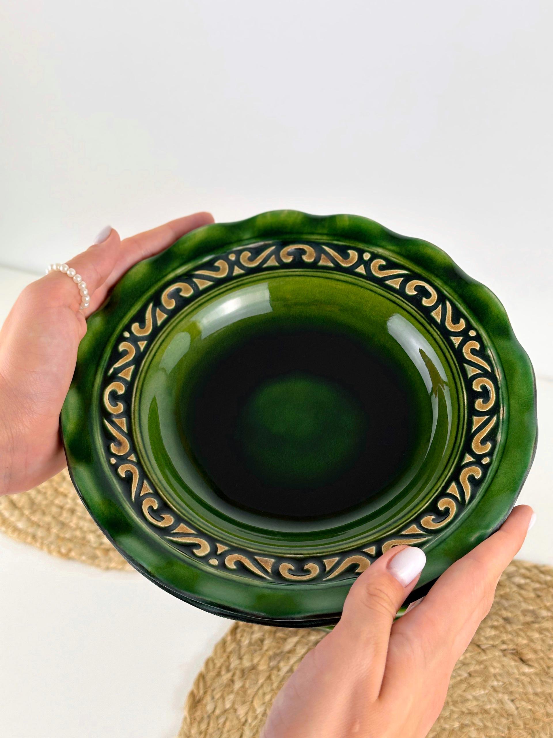 Набор глиняных глубоких тарелок Гражда 20 см х 12 шт. Коричневый (17019-20) - фото 2