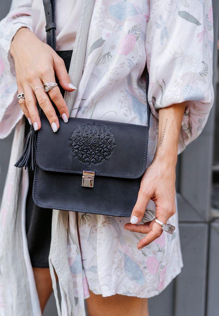 Женская бохо-сумка кожаная Лилу Crazy Horse Синий (A-026137)