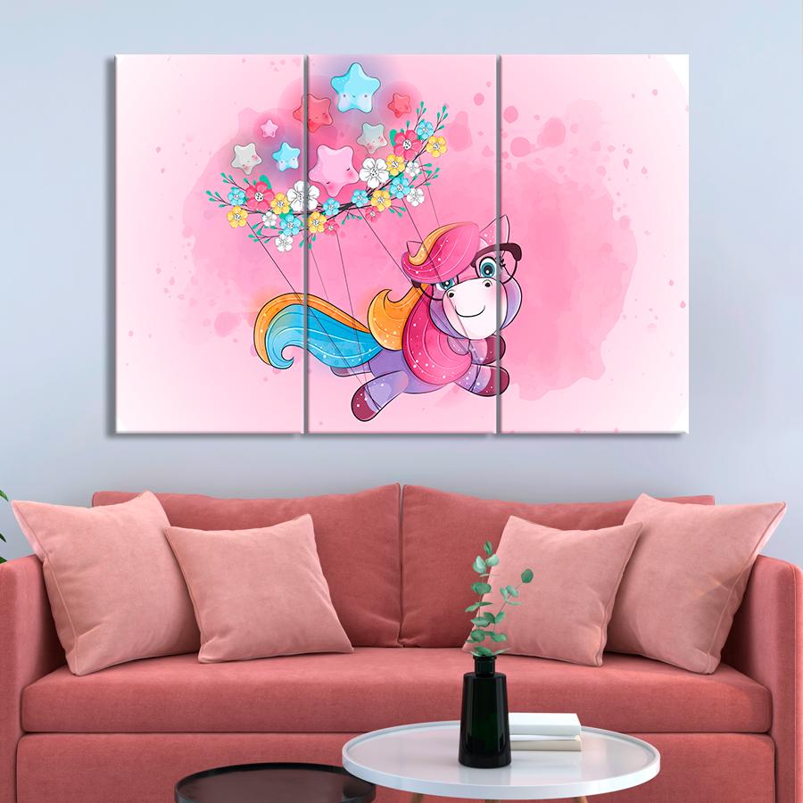 Картина в детскую комнату Летящая девочка-единорог 78x48 см (A1410-3)