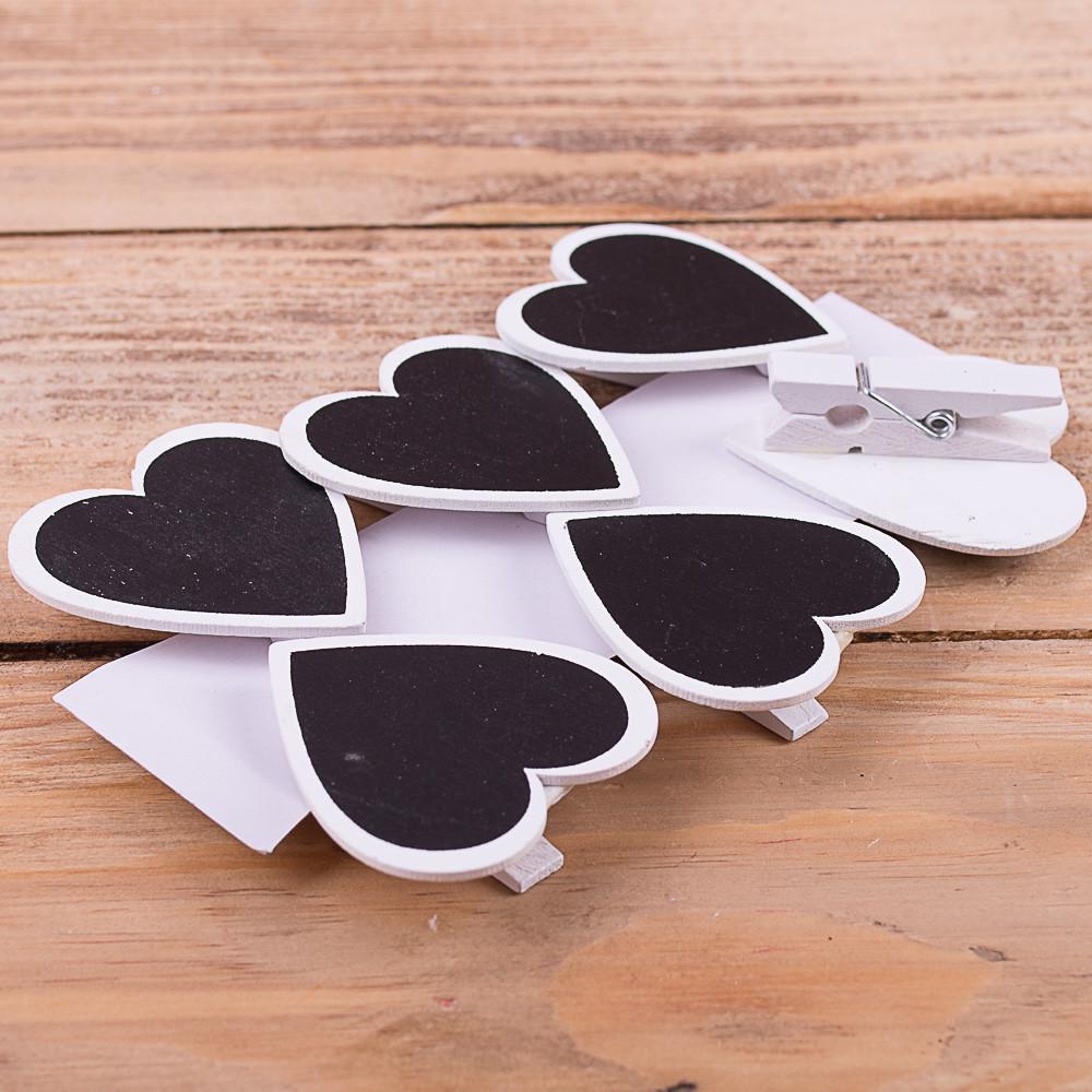 Прищепки Сердце с крейдовой табличкой Белый (1168-2)