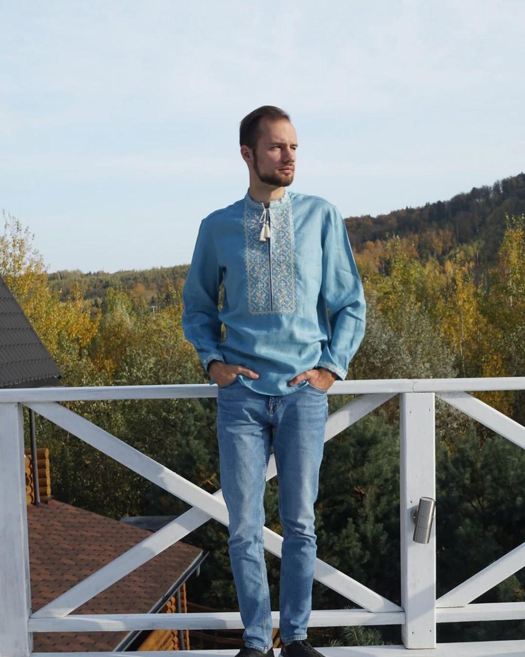 Вышиванка мужская р. 50 Голубой (293) - фото 2 Вышиванка мужская р. 50 Голубой (293) - фото 2