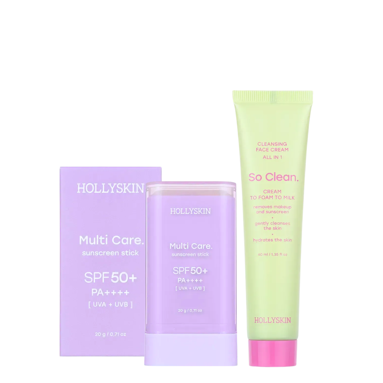 Набор для лица Hollyskin солнцезащитный стик Multi Care SPF 50-й очищающий крем So Clean 40 мл