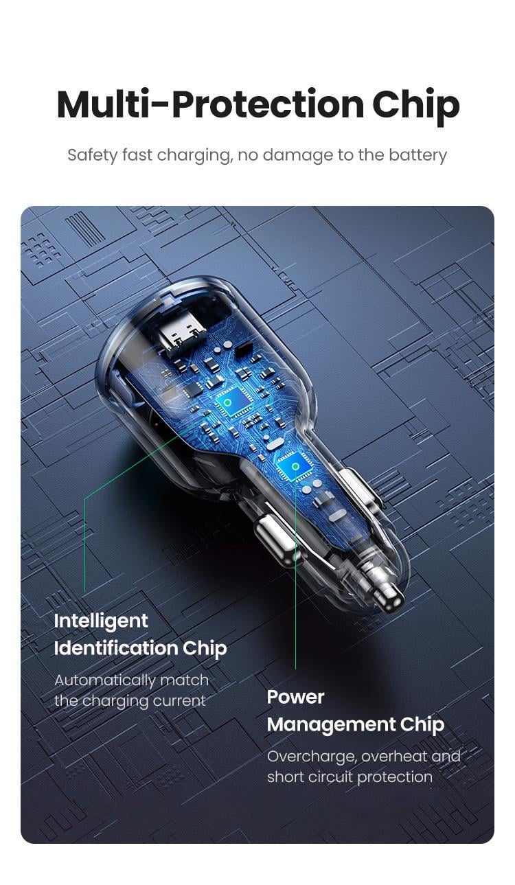 Зарядний пристрій автомобільний UGREEN 130 Вт Type-C/Type-C/USB PD3.0/QC4.0/PPS швидка зарядка Сірий (35025) - фото 9 Зарядний пристрій автомобільний UGREEN 130 Вт Type-C/Type-C/USB PD3.0/QC4.0/PPS швидка зарядка Сірий (35025) - фото 9