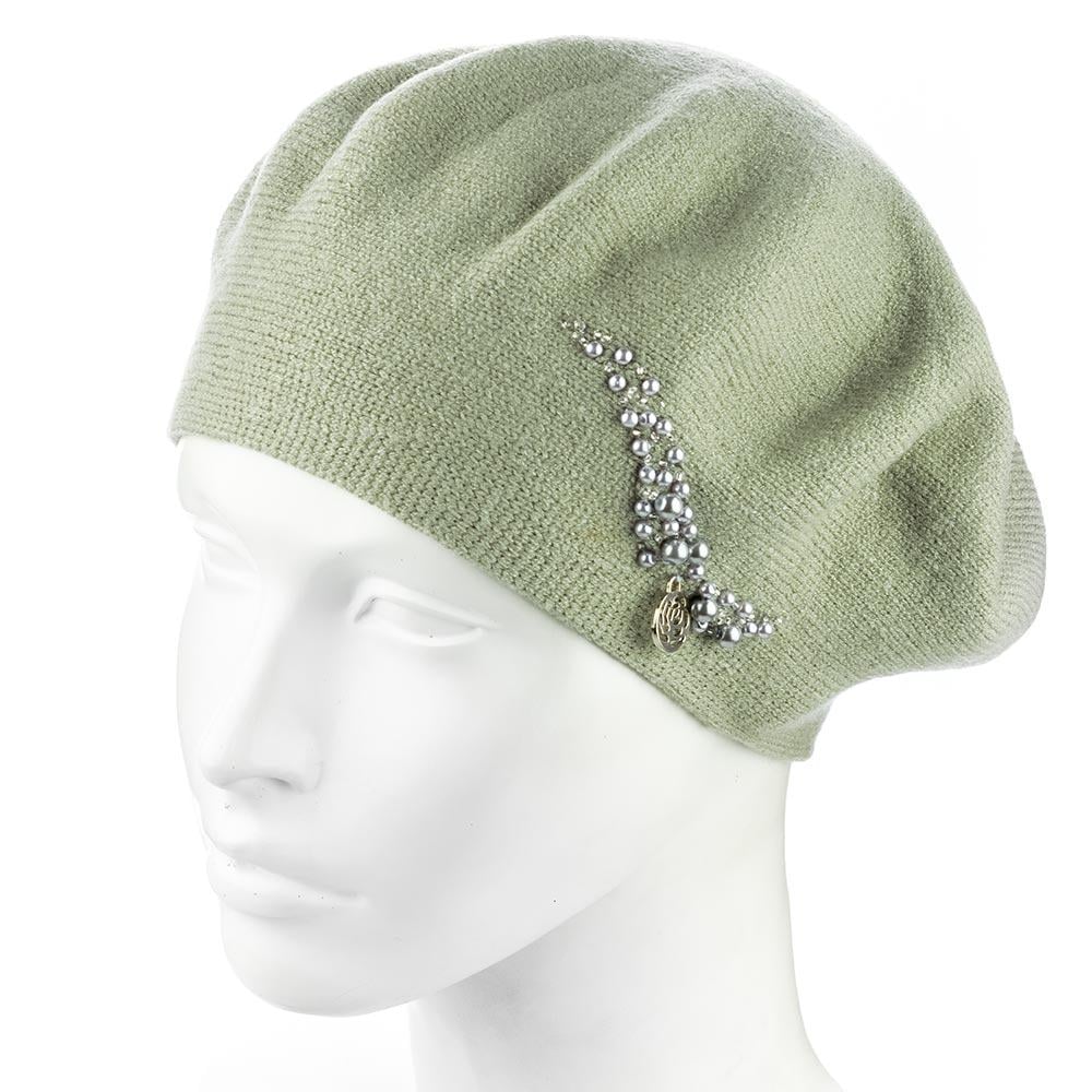 Берет женский двойной ZOLLY ZH260 с бусинами вискоза универсальный Фисташковый (295232)