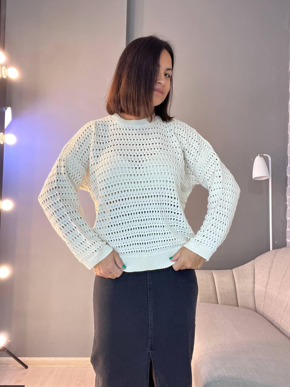 Светр жіночий MIX RAY 6766 ажурна вʼязка сітка павутинка OS Молочний (1232) - фото 6 Светр жіночий MIX RAY 6766 ажурна вʼязка сітка павутинка OS Молочний (1232) - фото 6