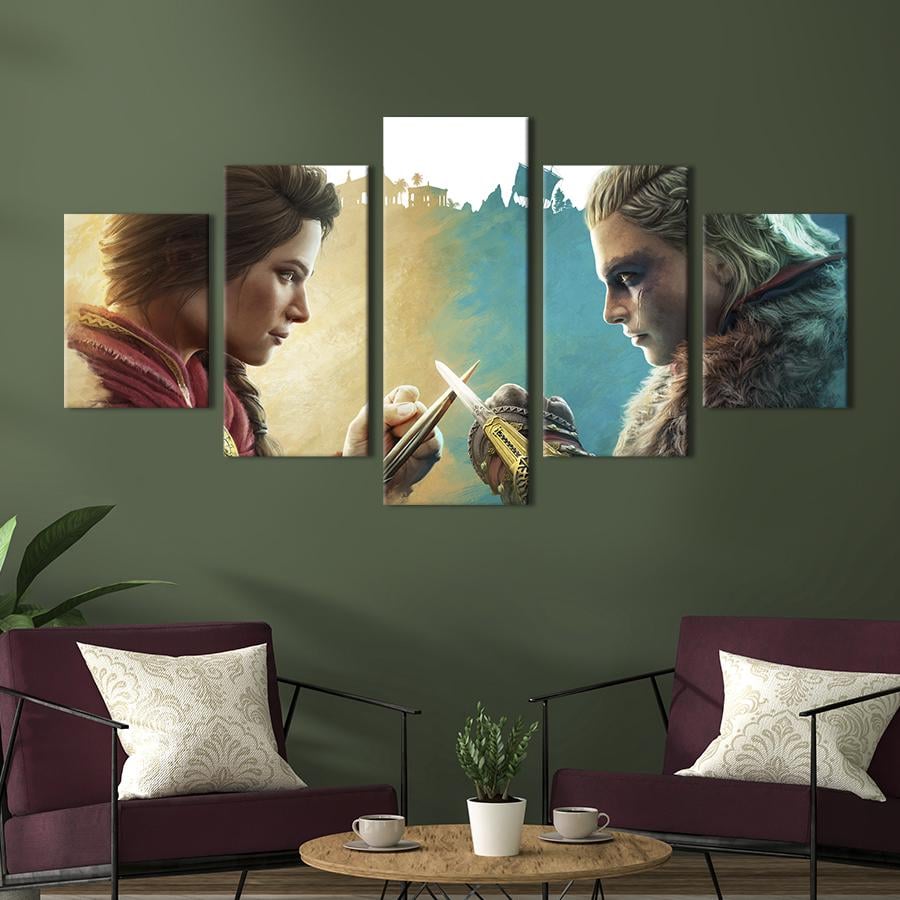 Картина на холсте Стильный постер Assassin’s Creed Odyssey и Valhalla 112x54 см (1456-52)