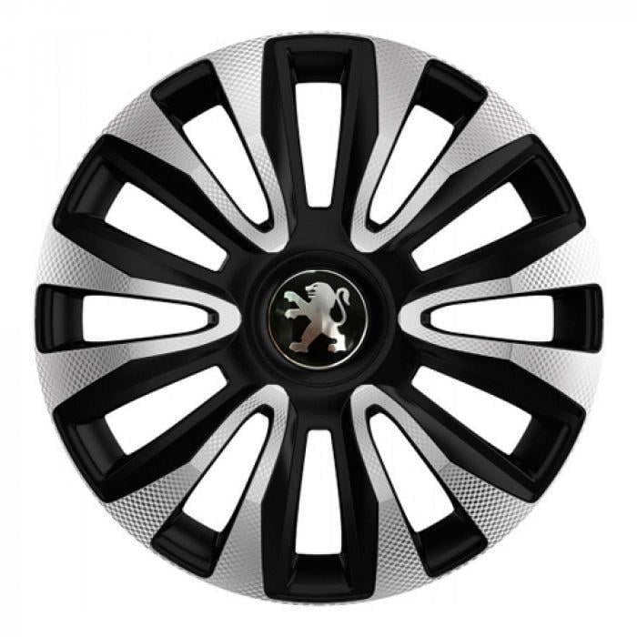 Колпаки для колес 4 Racing Avalon Carbon R13 с логотипом 4 шт. Silver/Black Peugeot