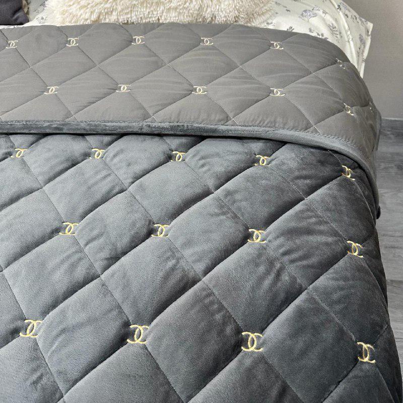 Покривало на ліжко велюрове полуторне 150x210 см Графітовий (28821669) - фото 4