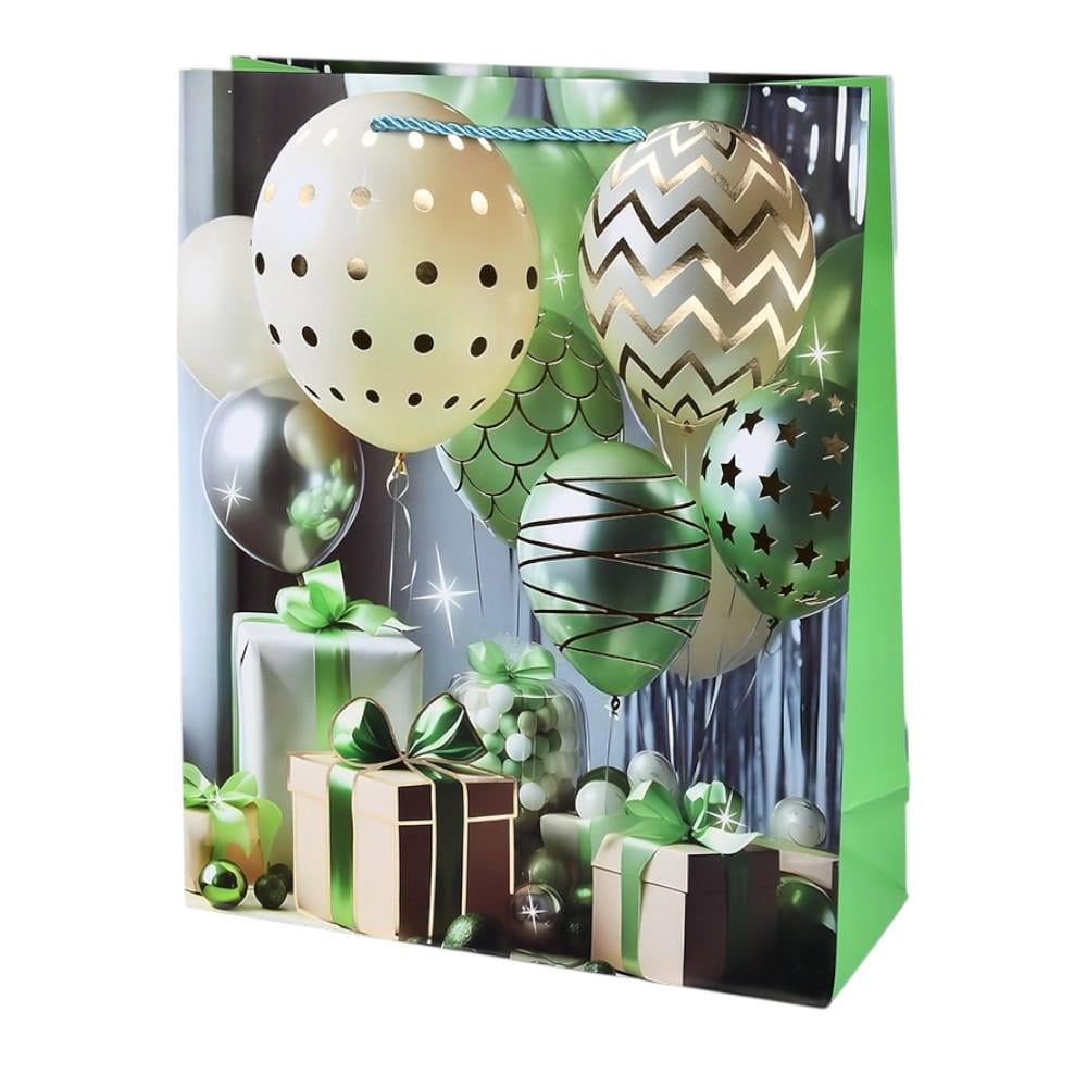 Пакет для подарунків із ручками Stenson Ballons 18х23х10 см Зелений (R33214-S)
