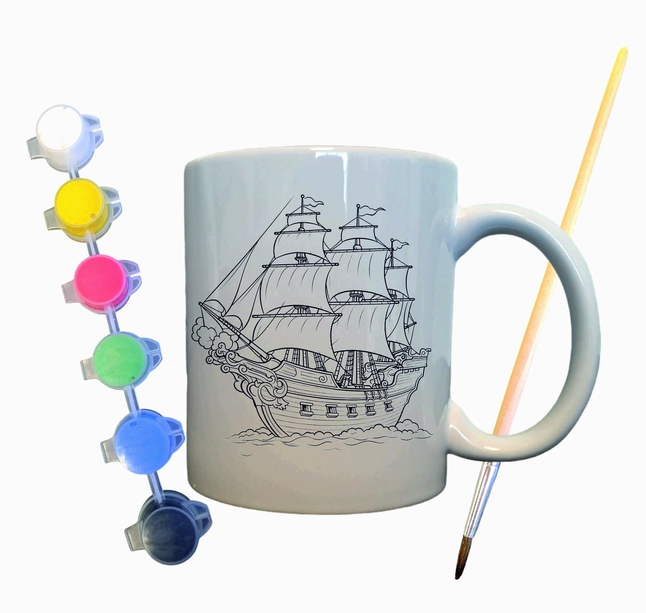 Набор для творчества кружка раскраска Корабль 330 мл Белый (КР0012)