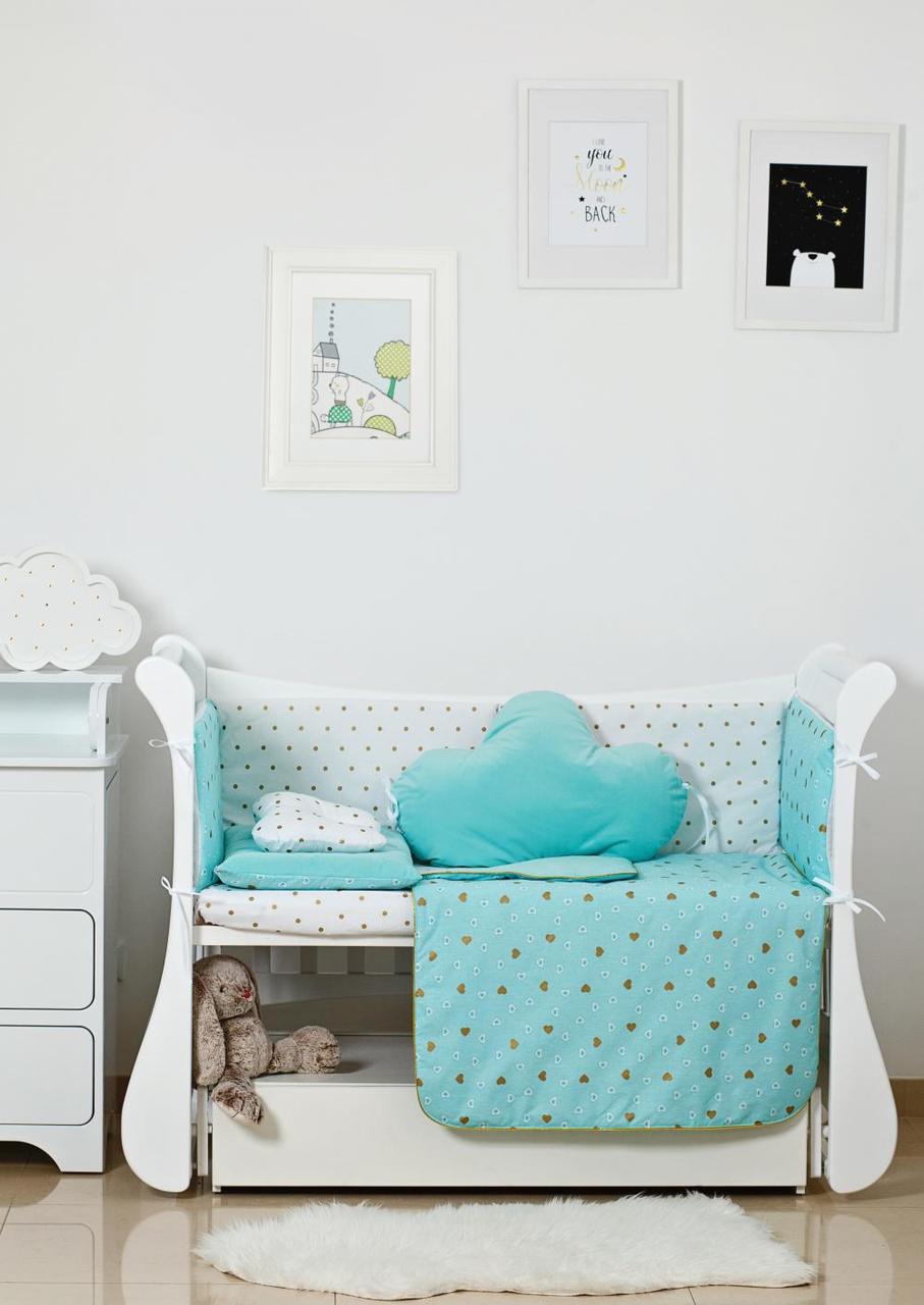 Комплект постельного белья детский Twins Dolce Insta Сердечки 6 элементов Мятный (T9948)