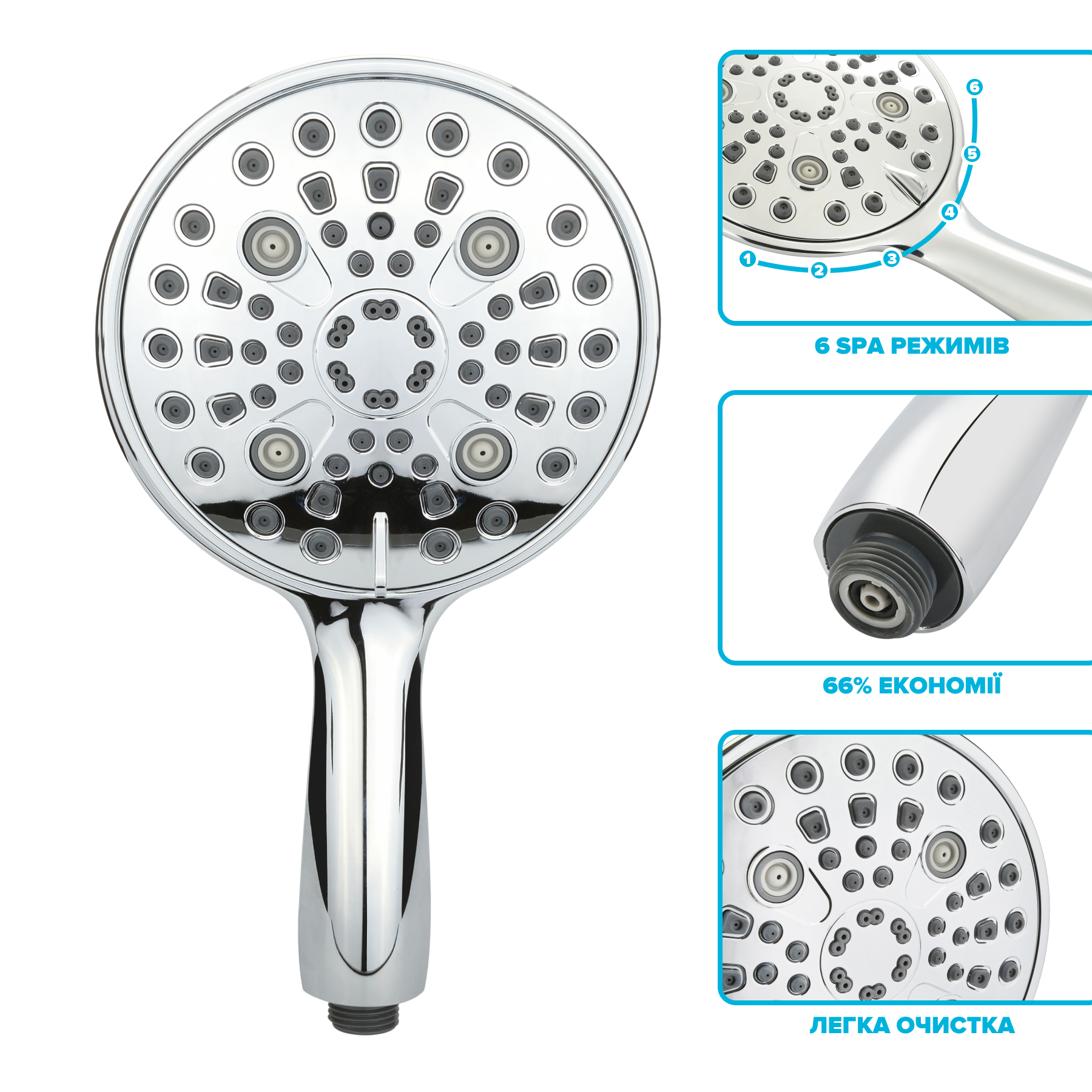 Лейка душевая водосберегающая Drop SPA6F-MULTI150 Туман 66% с 6 SPA потоками (250274) - фото 3 Лейка душевая водосберегающая Drop SPA6F-MULTI150 Туман 66% с 6 SPA потоками (250274) - фото 3