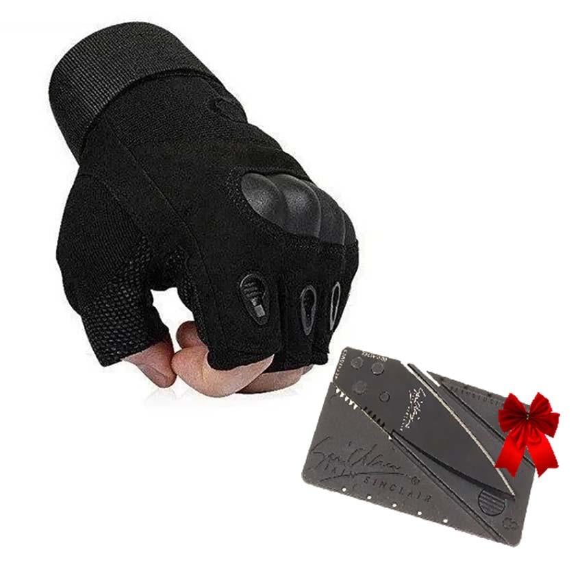 Перчатки без пальцев L и мультитул визитка Black - фото 6