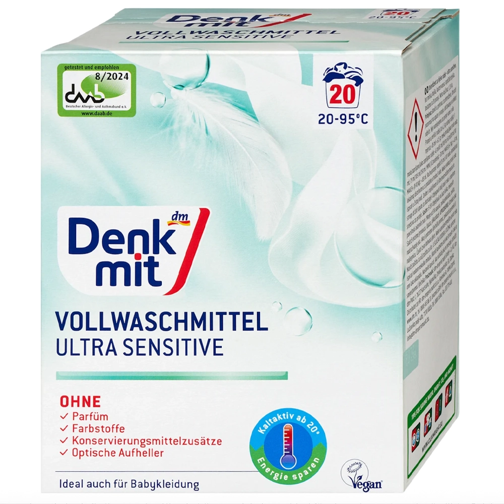 Порошок для прання дитячого білого одягу DenkMit Ultra Sensitive гіпоалергенний 1,35 кг 20 прань (EPI-15102025-721)