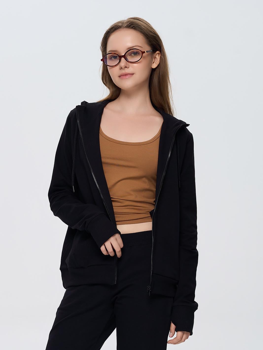 Зіп-худі жіноче з вирізом для пальця ROZA 240218 2XL Чорний (4824005742194)