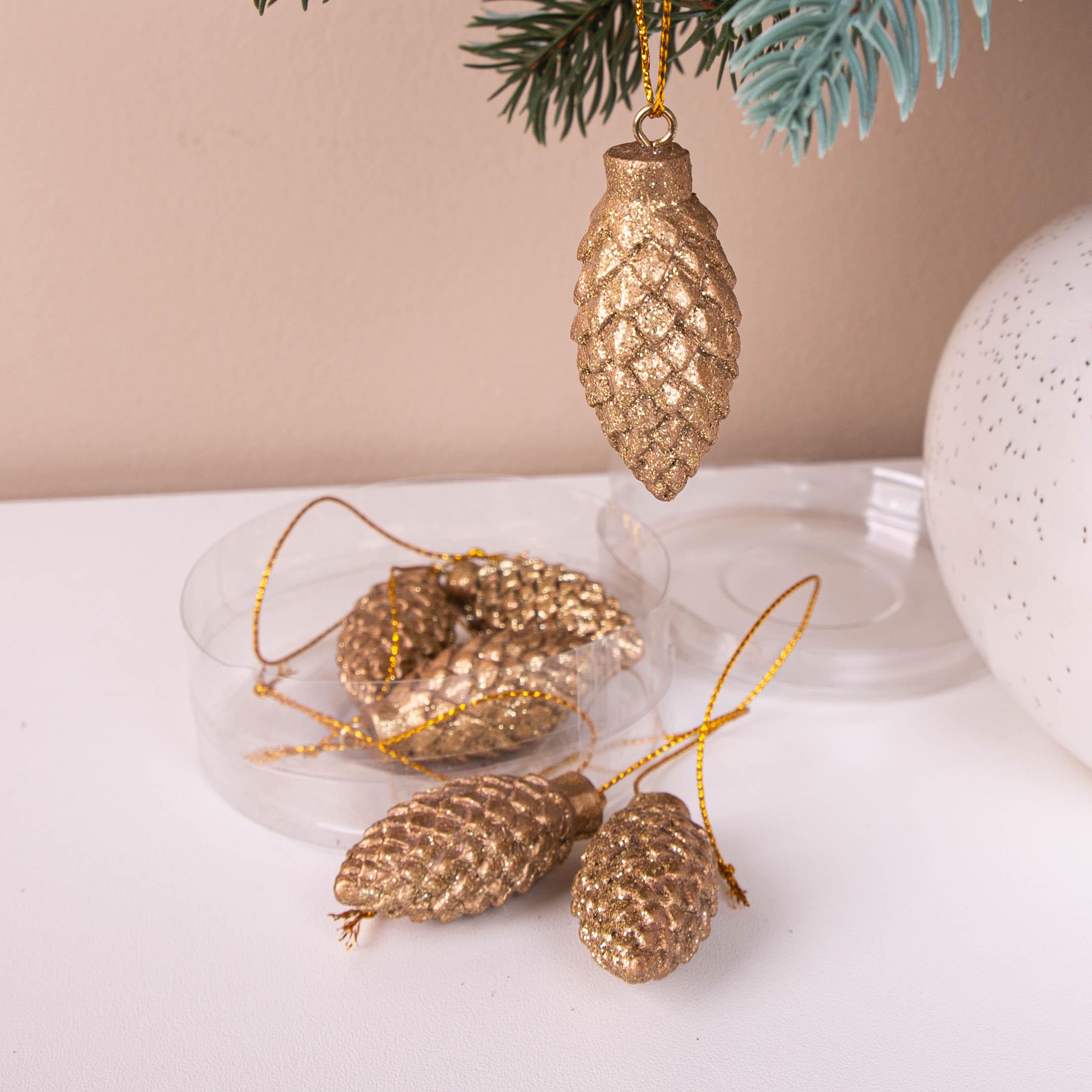 Набор подвесок Шишки 4 см 6 шт. Золотой (1777-3)