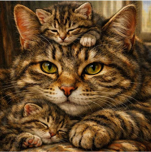 Набор для вышивки крестом JOZYSH Кошачья семья 14CT канва Аида с нанесенным рисунком 30х30 см (2978771325)