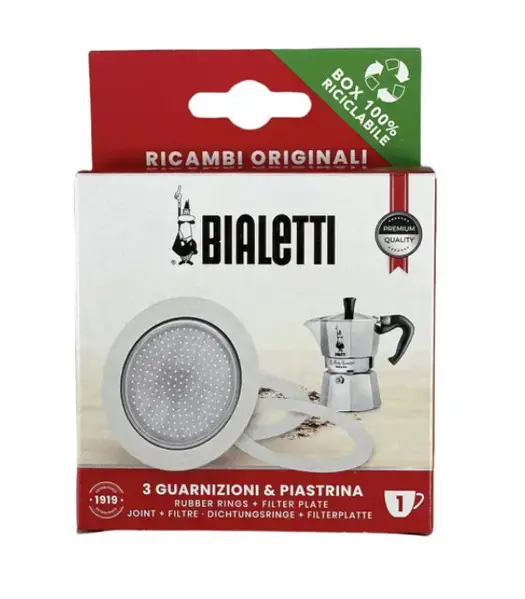 Набор для гейзерных кофеварок Bialetti 3 уплотнителя и сито (990800031/NP) - фото 1