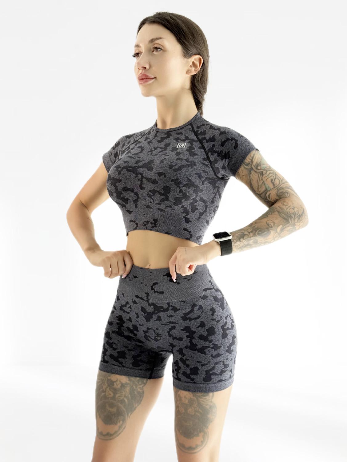 Костюм для фитнеса женский LILAFIT Леопард шорты и топ S Серый (LFT000035)