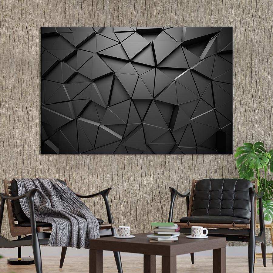 Картина на холсте Черные 3D треугольники 80x54 см (V329-1_L)