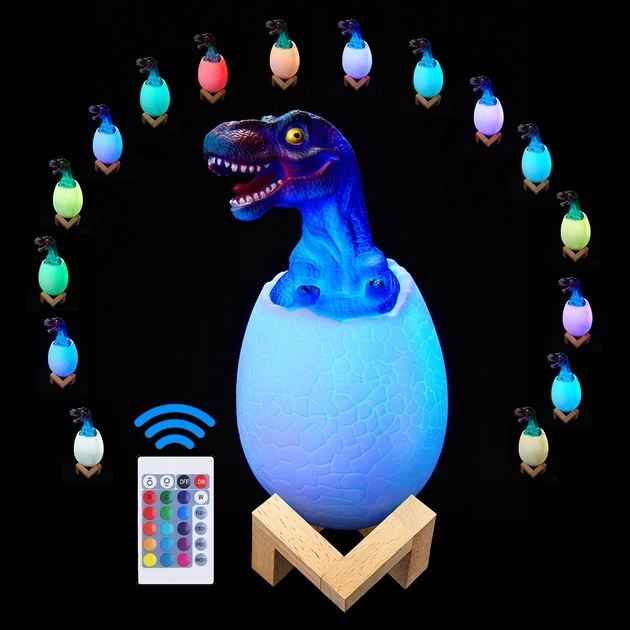 Нічник дитячий Sunroz 3D Dinosaur Lamp Динозаврик у яйці з пультом акумуляторний (1854952760) - фото 4