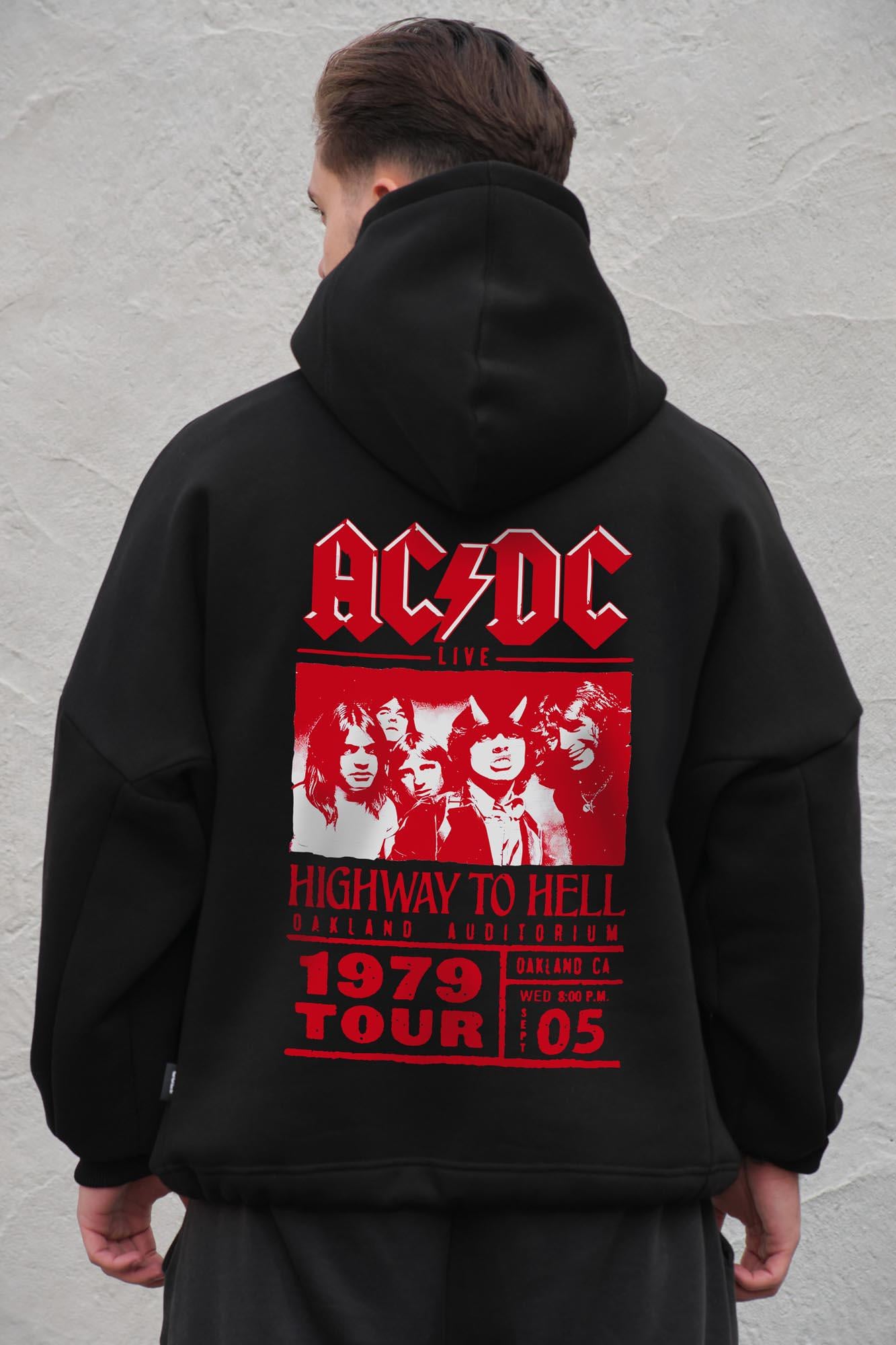 Худи на флисе с капюшоном и принтом оверсайз Without ACDC One size Black (8056459 8056460)