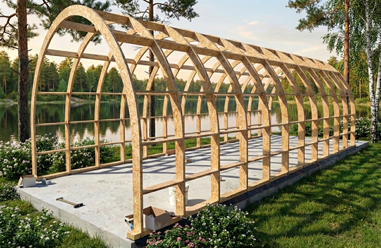 Каркас будинку типу барнхаус із плити OSB для глемпінгу 3200х7668х3250 мм