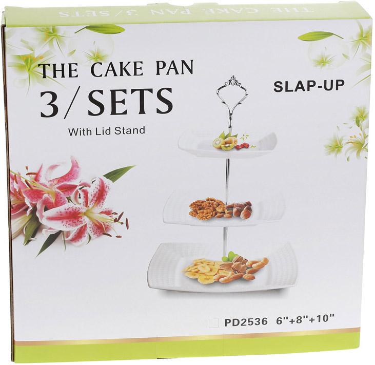 Блюдо фуршетное стойка Мраморная Роскошь 37 см 3-х ярусная фарфор Белый (32325738) - фото 2