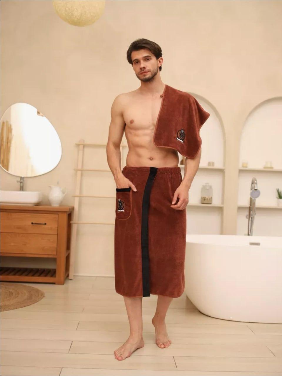 Набор для сауны юбка полотенце микрофибра 85х150 см Коричневое (Д-novo-m-sauna-0017) - фото 6