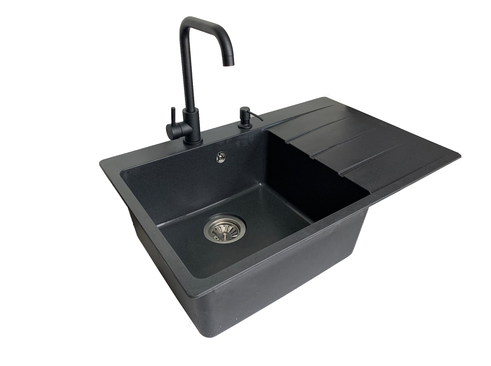 Мойка для кухни VECTOR Forest 78x50 см чаша слева/дозатор/сифон/смеситель Темна-серый (7260fbaa)