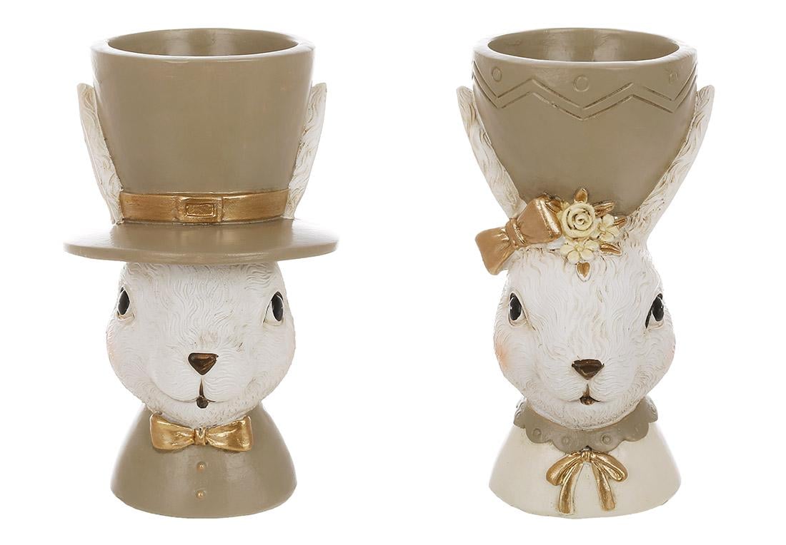 Підставка під яйце два види Заєць та Зачиха в капелюсі 7x7x12 см (K07-783)