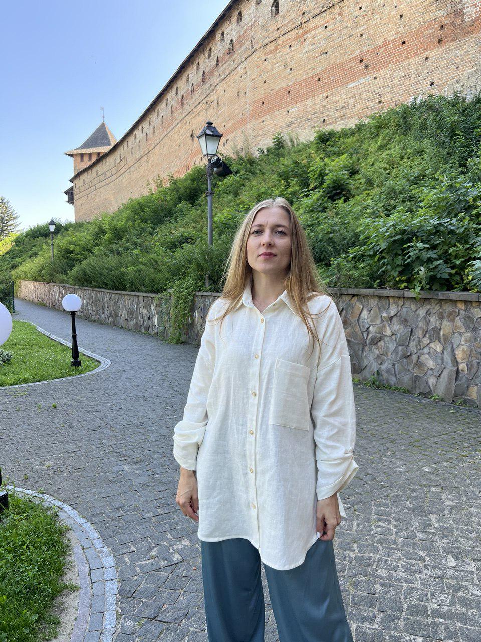 Сорочка подовжена VSlatinina оверсайз з натурального льону М Молочний (01234567830) - фото 2