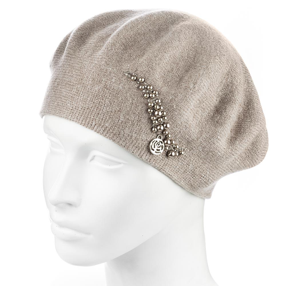 Берет женский двойной ZOLLY ZH260 с бусинами вискоза универсальный Темно-бежевый (294907)