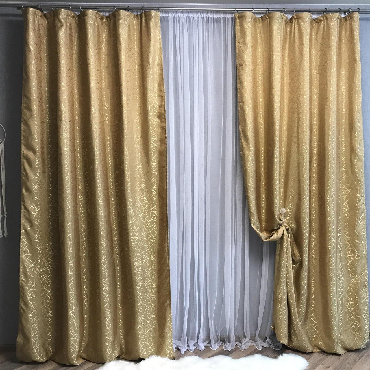 Шторы для спальни жаккард 200x270 см Золотистый (Е101108B-3)