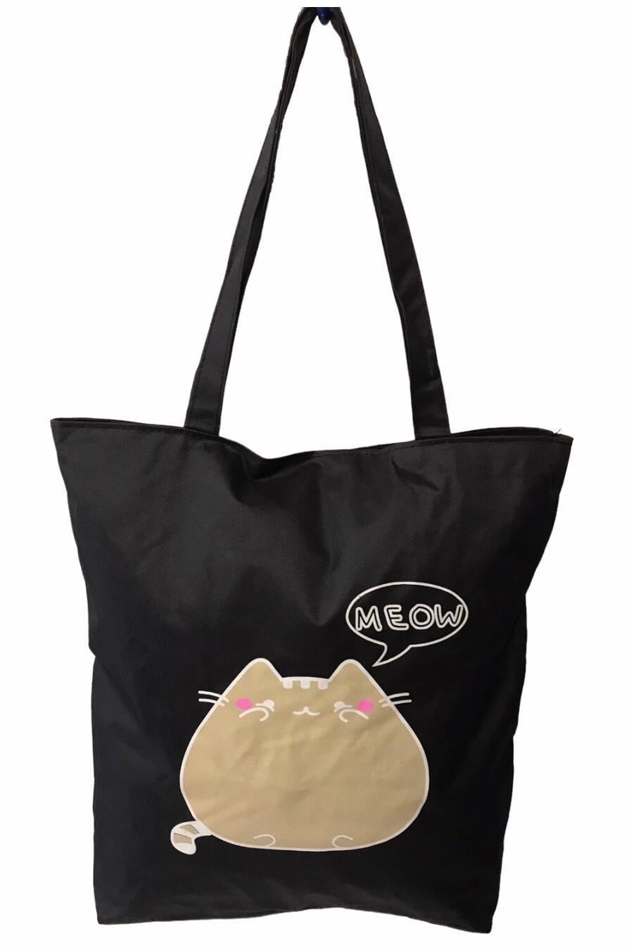 Шопер женский тканевый повседневный на молнии пузатый кот Черный (026DD) Шопер женский тканевый повседневный на молнии пузатый кот Черный (026DD)
