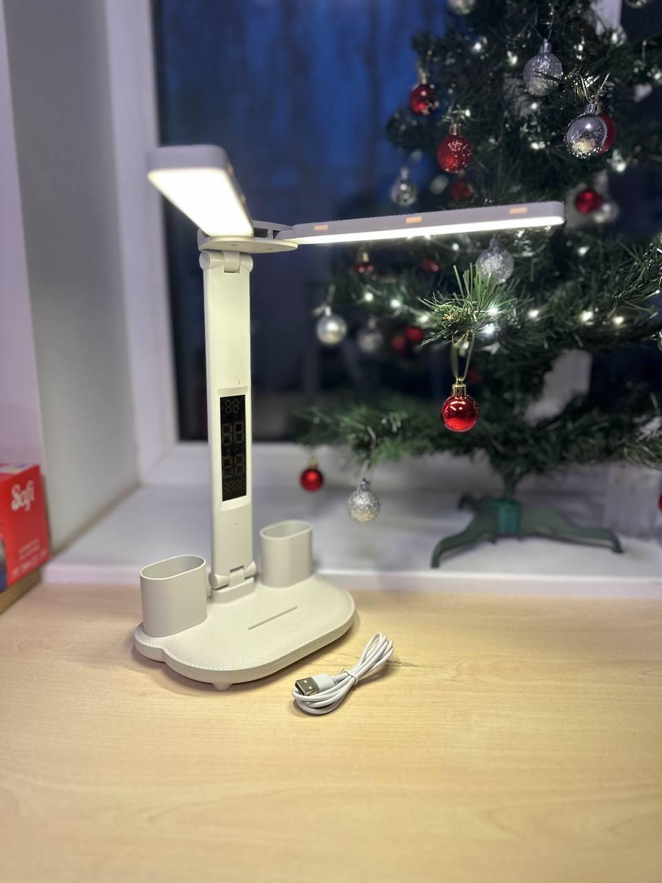 Настольная лампа LED на аккумуляторах для дома и офиса с термометром/часами/календарем (2461128224)