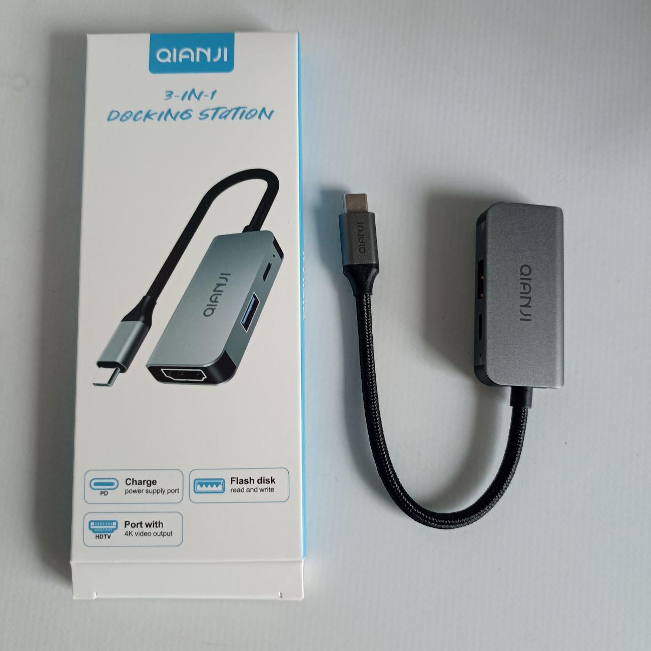 USB-хаб Qianji Type-C HDMI/USB 3.0/PD 100W Серый
