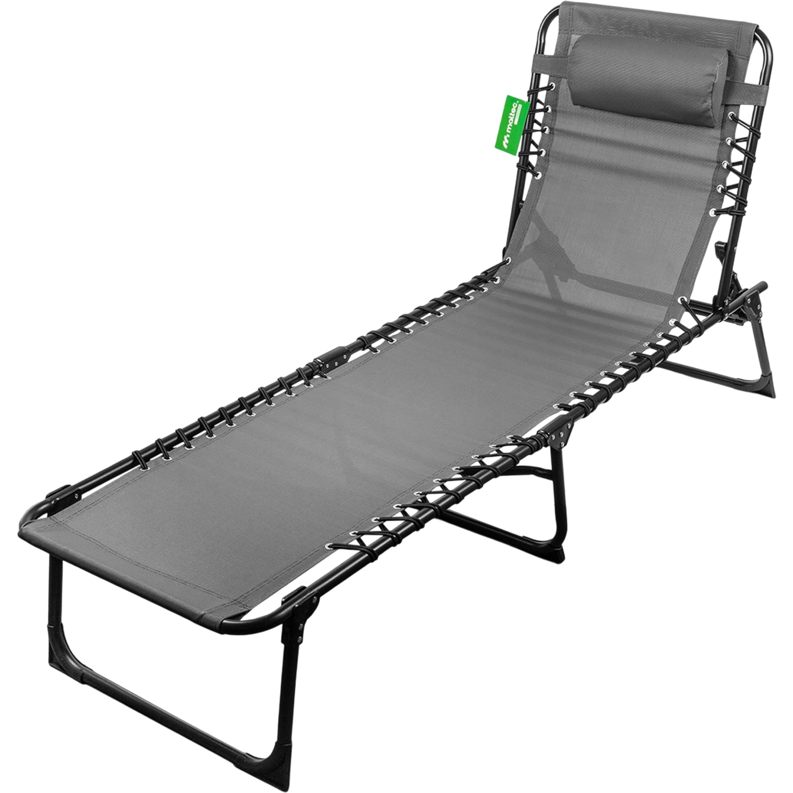 Шезлонг розкладний садовий MalTec Oasis Grey 120 кг/боковий чохол для дрібних речей Сірий (MLS_112676)
