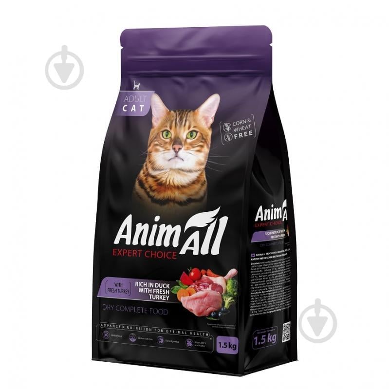 Корм сухой полнорационный AnimAll для кошек с индейкой и уткой 1,5 кг (178598)