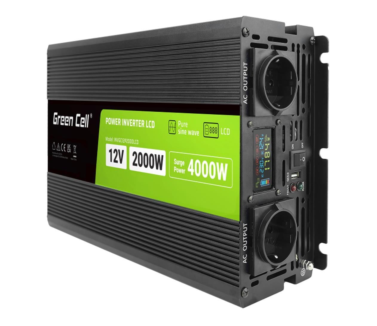 Перетворювач DC-AC Green Cell LCD 12V 2000W/4000W (INVGC12P2000LCD)