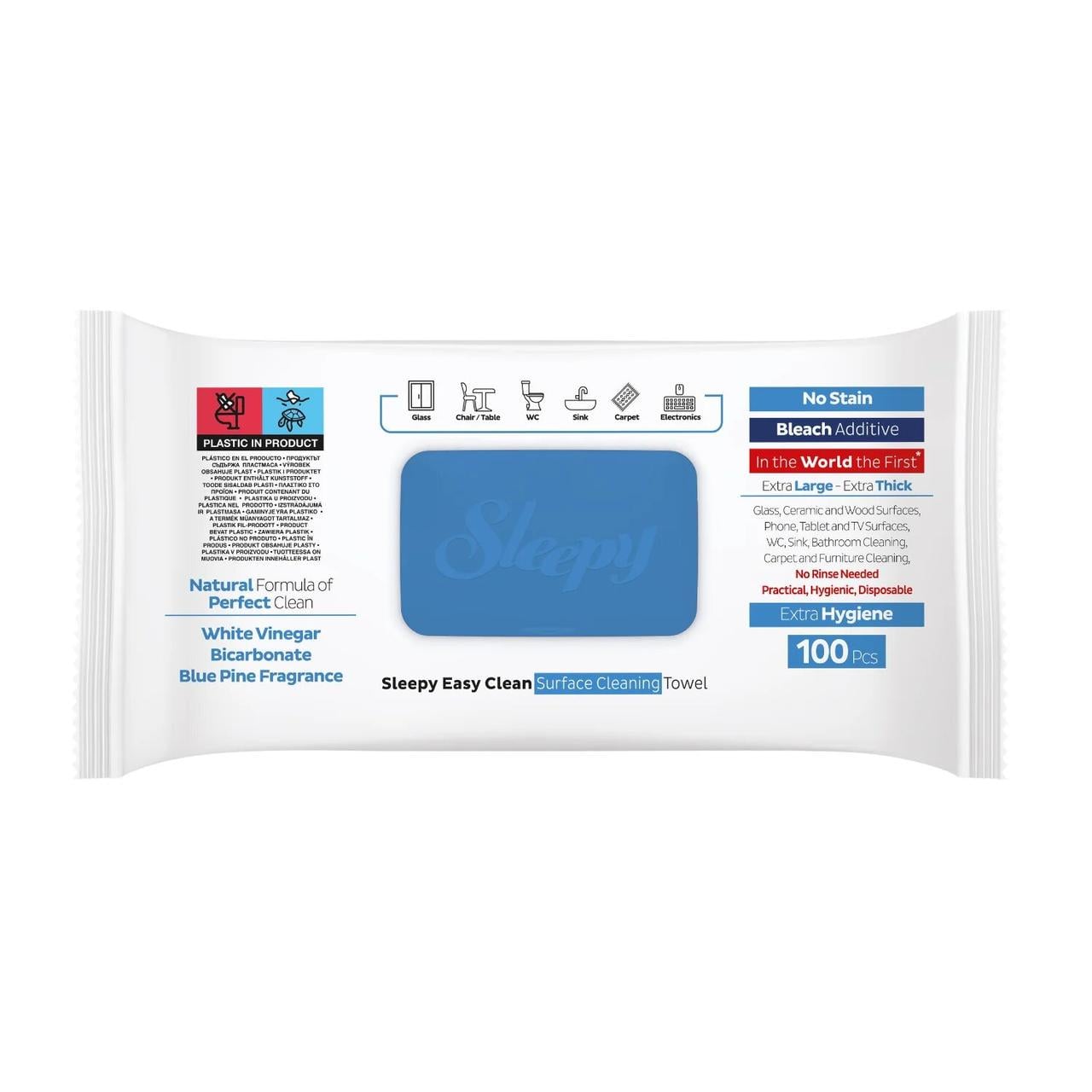 Влажные салфетки Sleepy Easy Clean Bleach с отбеливателем и ароматом голубой сосны 100 шт. (000006023)