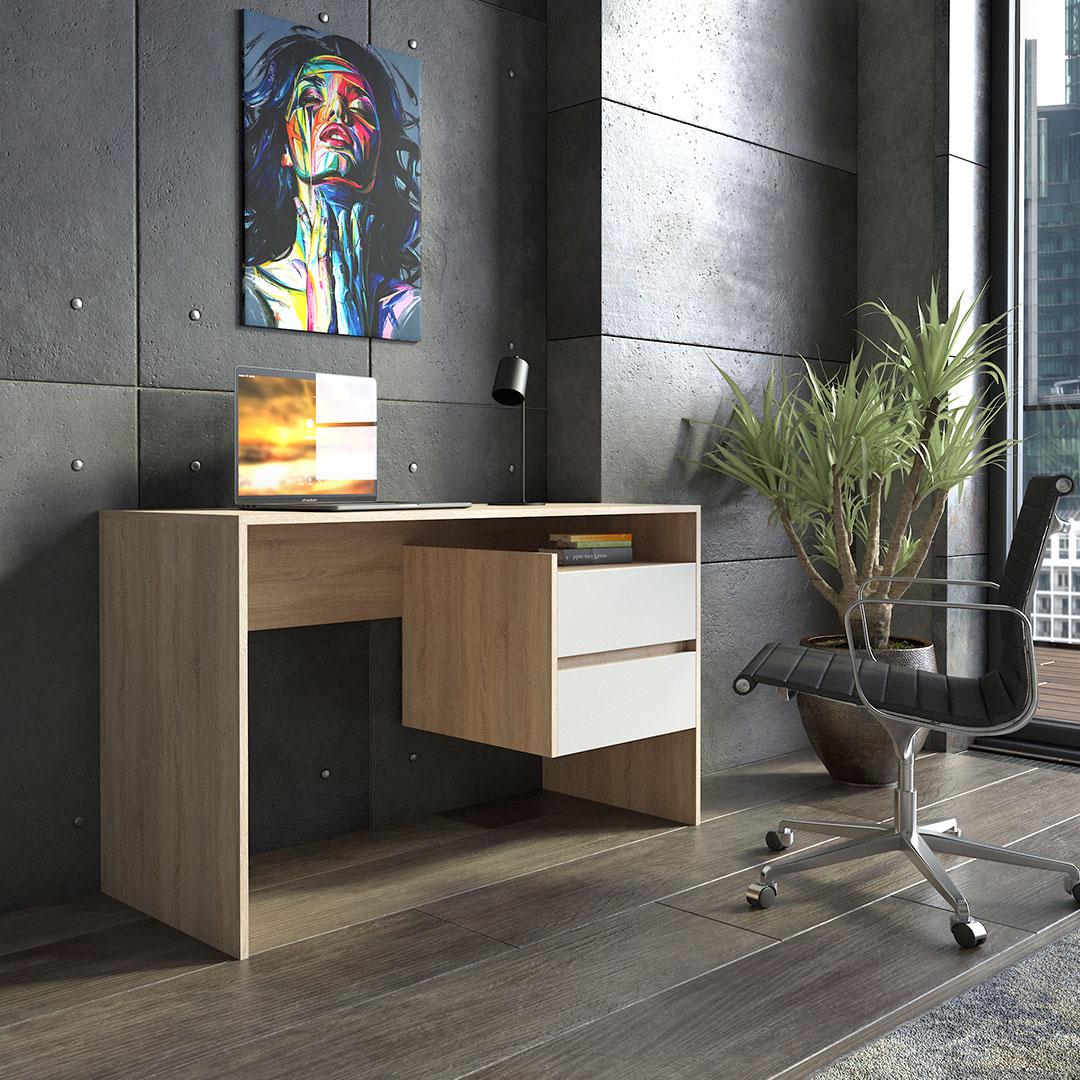 Компьютерный стол с выдвижными ящиками 1250х750х500 мм Дуб Сонома/Белый (ST-06) - фото 2 Компьютерный стол с выдвижными ящиками 1250х750х500 мм Дуб Сонома/Белый (ST-06) - фото 2