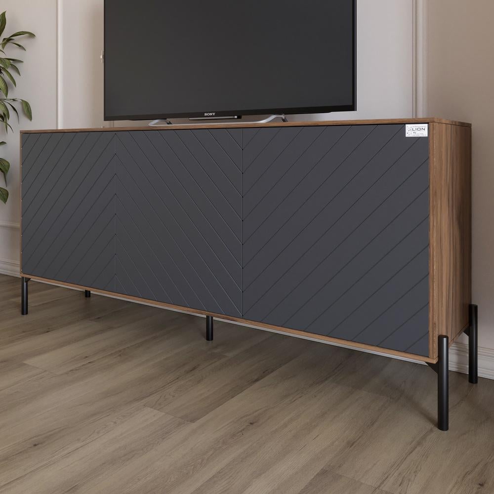 Тумба под телевизор Lion Амарант с черными металлическими ножками 168x40x76,5 см Дуб Леворно/Графитный (000-000-2358)