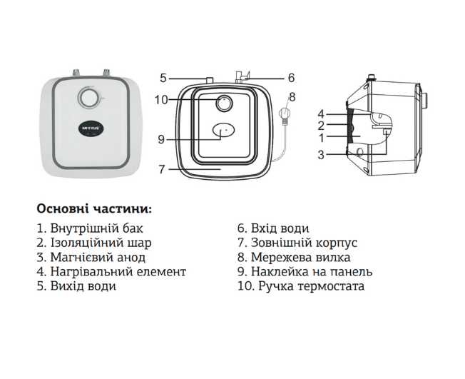 Бойлер под мойку Mixxus EWH-0615 Small Under мокрый ТЭН 1,5 кВт 15 л (17842510) - фото 5