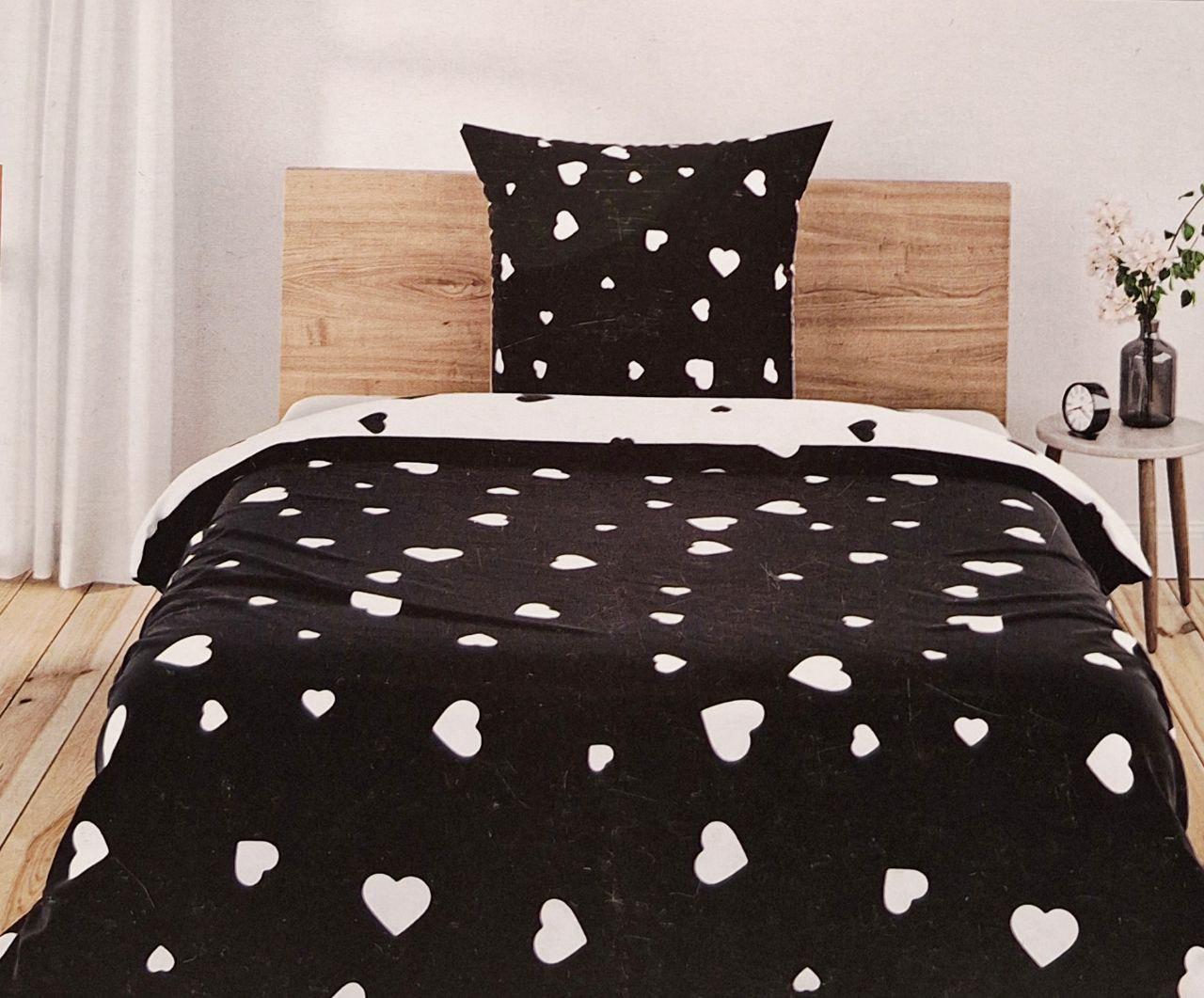 Пододеяльник двусторонний Livarno Home Сердца из ранфорса 155х220 см и наволочка 80х80 см (1654)