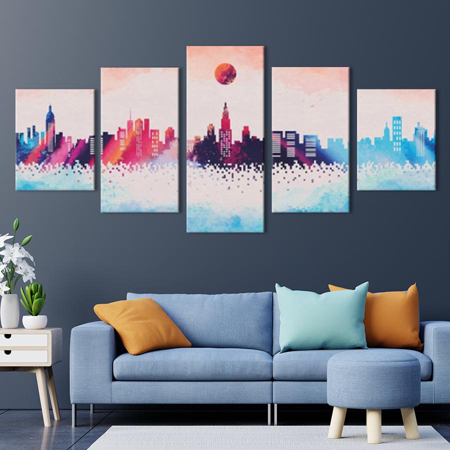Картина модульная из 5 частей Разноцветный мегаполис XL 187x94 см (MK53635)