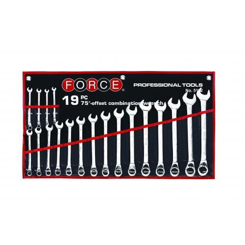 Набор ключей Force рожково-накидных отогнутых на 75° на холсте 19 пр. 6-24 мм (23116271)