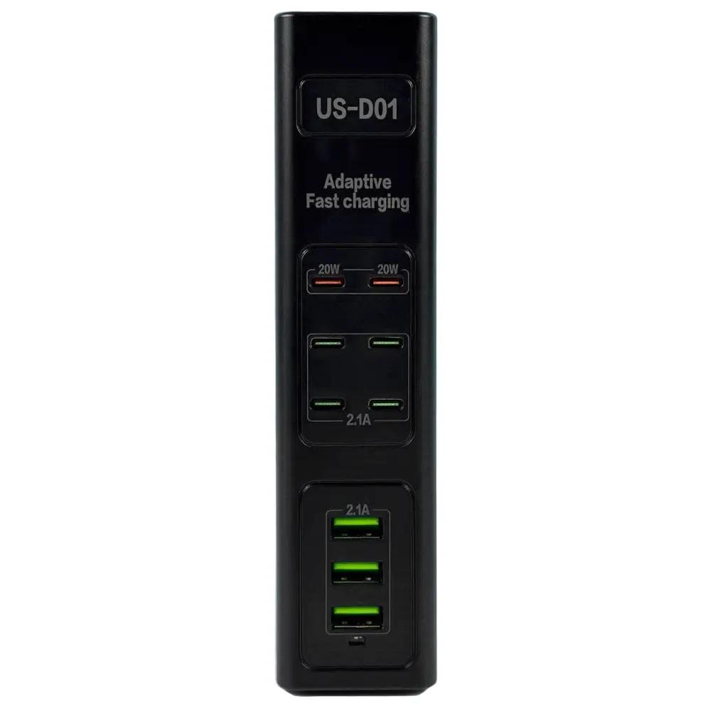 Адаптер US-D01 50W 6 Type-C 3 USB QC3.0 PD 110-265V 100 см Black